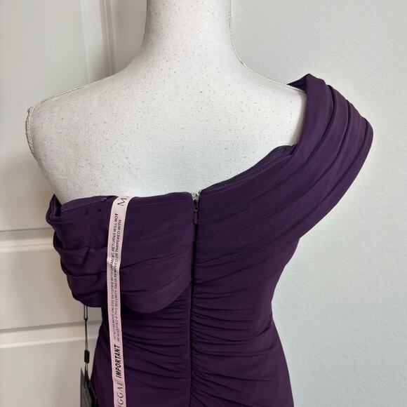 IEENA FOR MAC DUGGAL FOLD OVER ONE SHOULDER GOWN WOMEN DEEP PURPLE SIZE 2 NEW - Picture 7 of 12